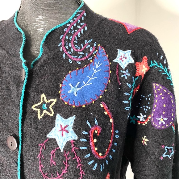 Norm Thompson Vintage Embroidered Wool Cardigan Sweater - Picture 3 of 15